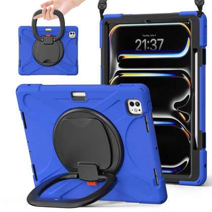 Silicone Hybrid PC Case for iPad Pro 11 2024, with Stand & Shoulder Strap, Blue