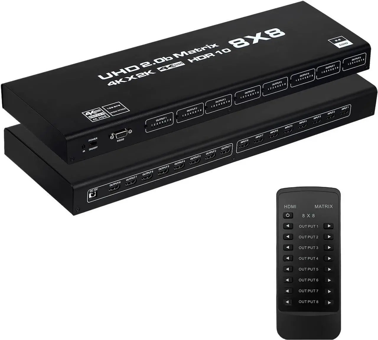 8x8 HDMI Matrix Switch Splitter, 4K@60Hz HDMI 2.0, HDCP 2.2, HDR10, IR Remote, RS232, RGB 4:4:4, 8 Input 8 Output