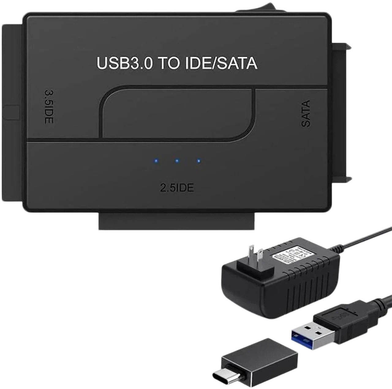 USB 3.0 to IDE/SATA Hard Drive Adapter with 12V/2A Power Supply, External Reader