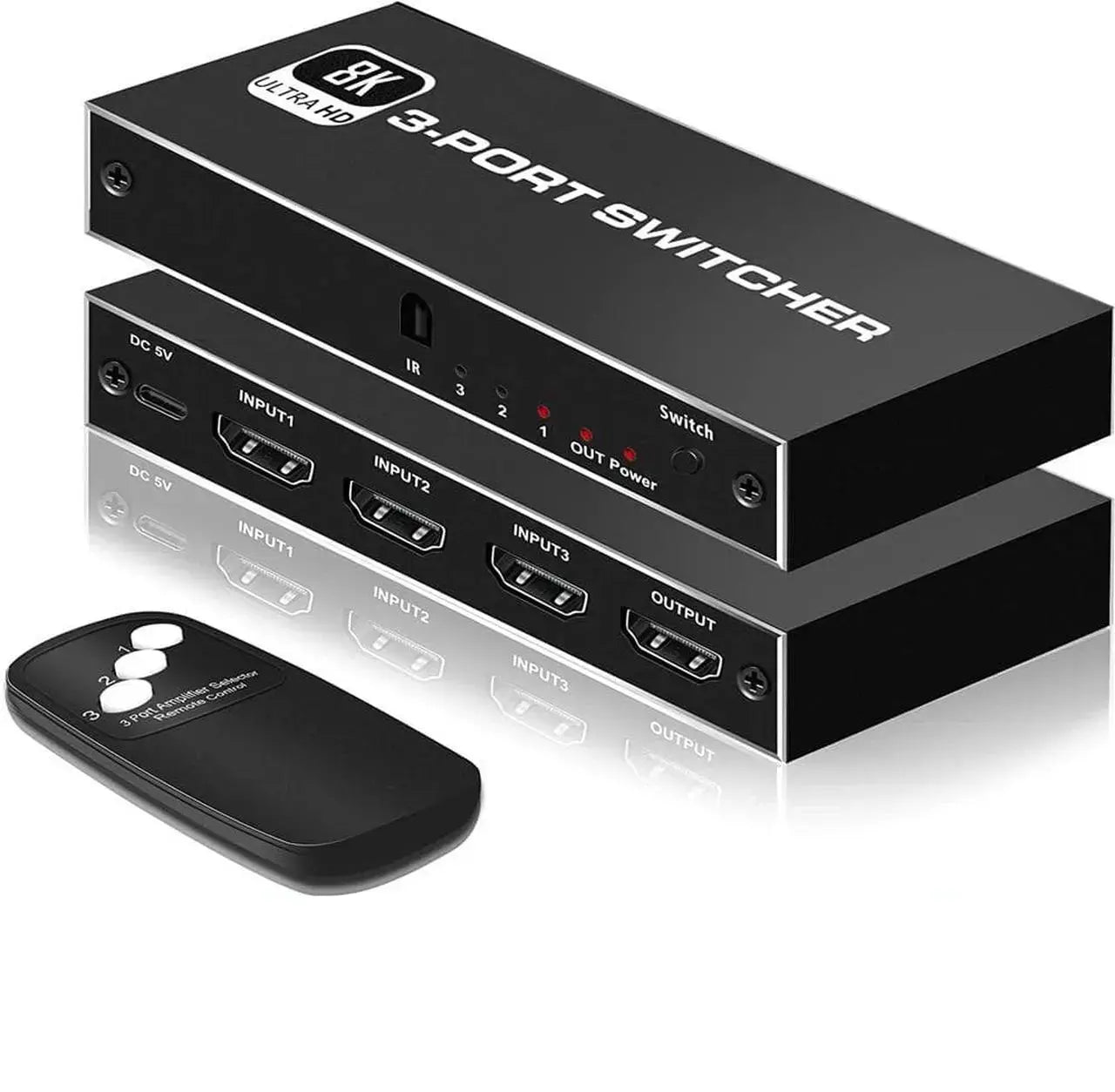 8K HDMI 2.1 Switch 3x1 with IR Remote, 48Gbps, 8K@60Hz 4K@120Hz