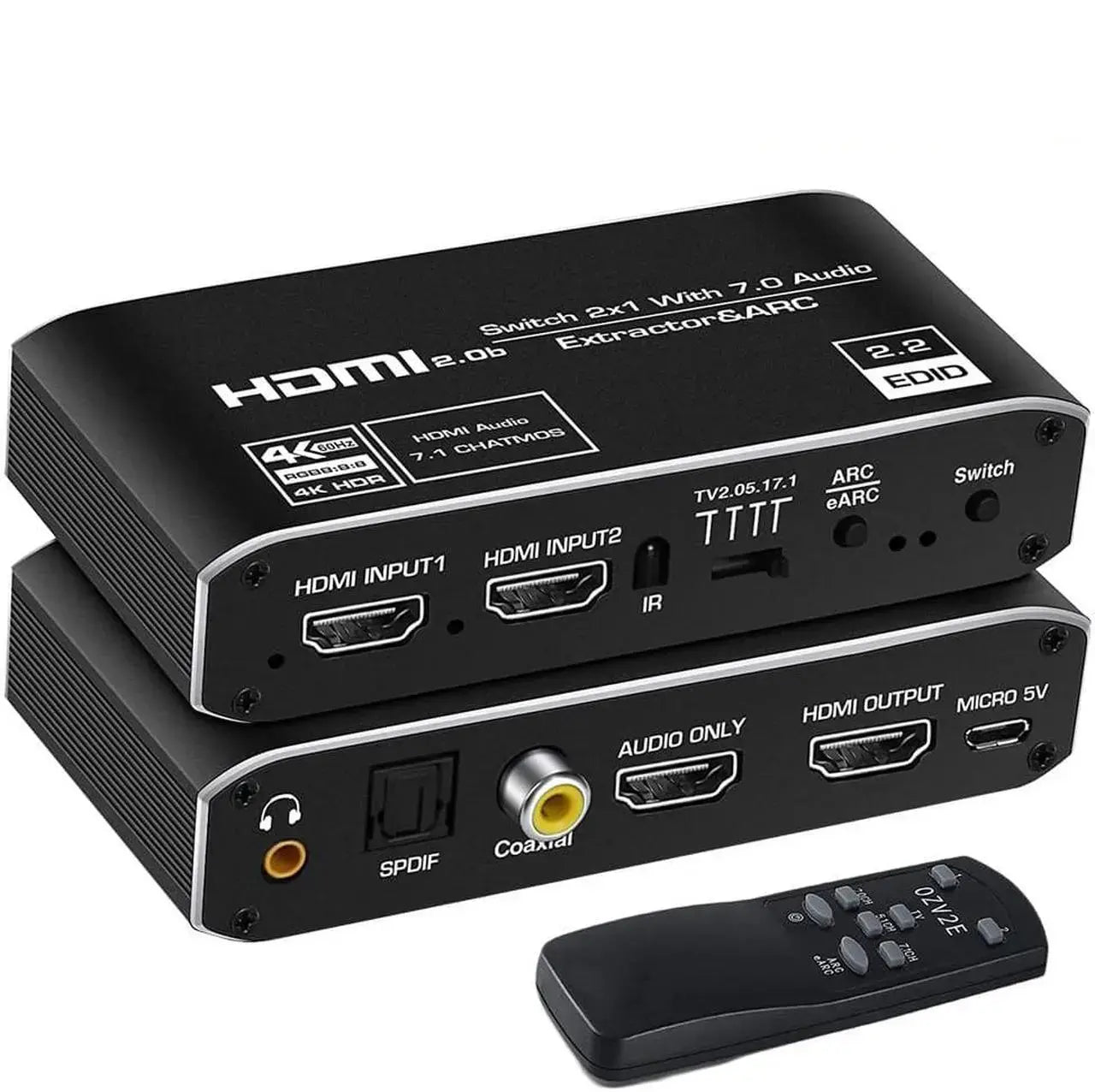 1x2 HDMI Splitter with Audio Extractor, 4K@60Hz, HDR, HDCP 2.3, 3D, EDID, Dolby Atmos