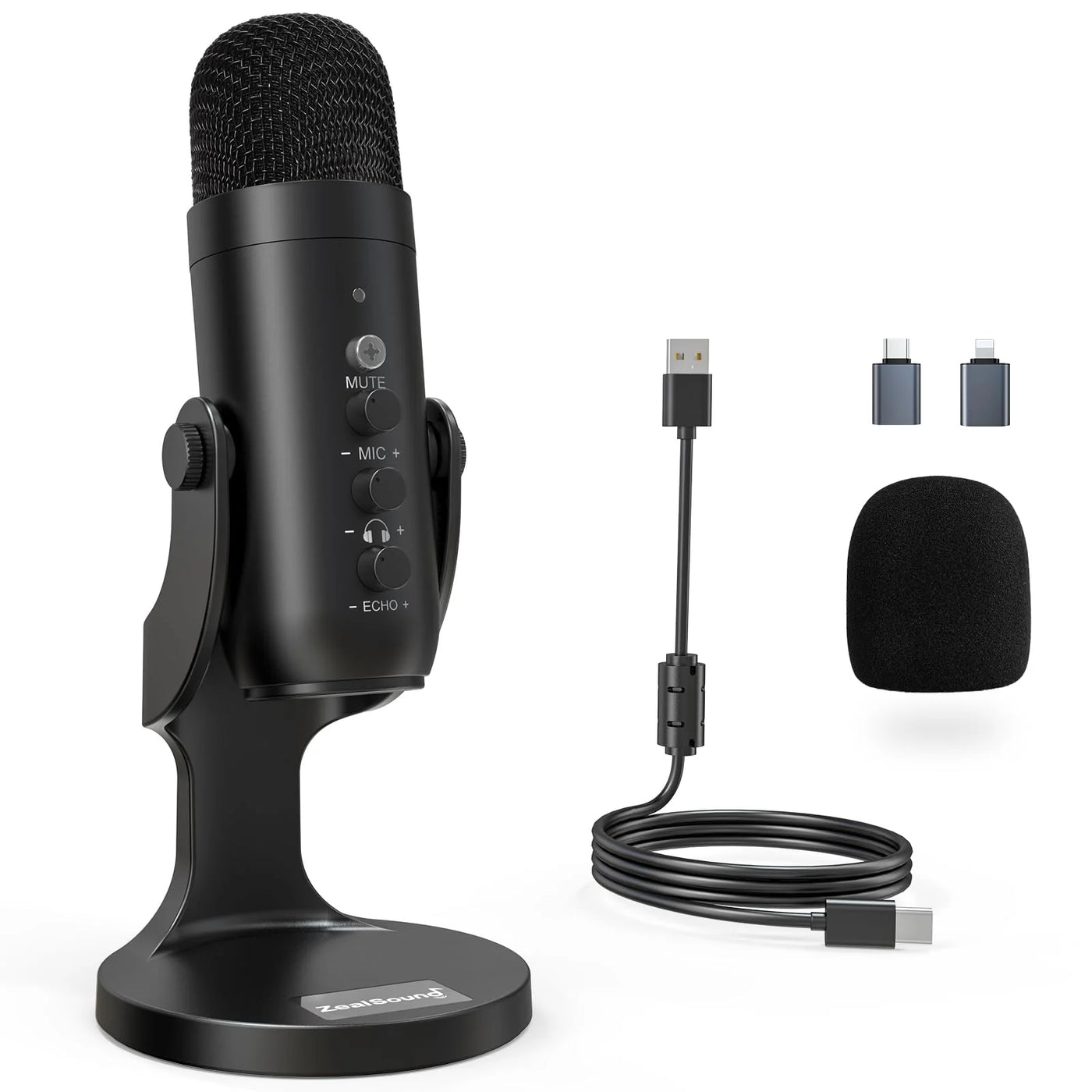 Black USB Microphone k66 with Noise Cancelling, Cardioid Pickup, Plug & Play for Podcasting and Streaming