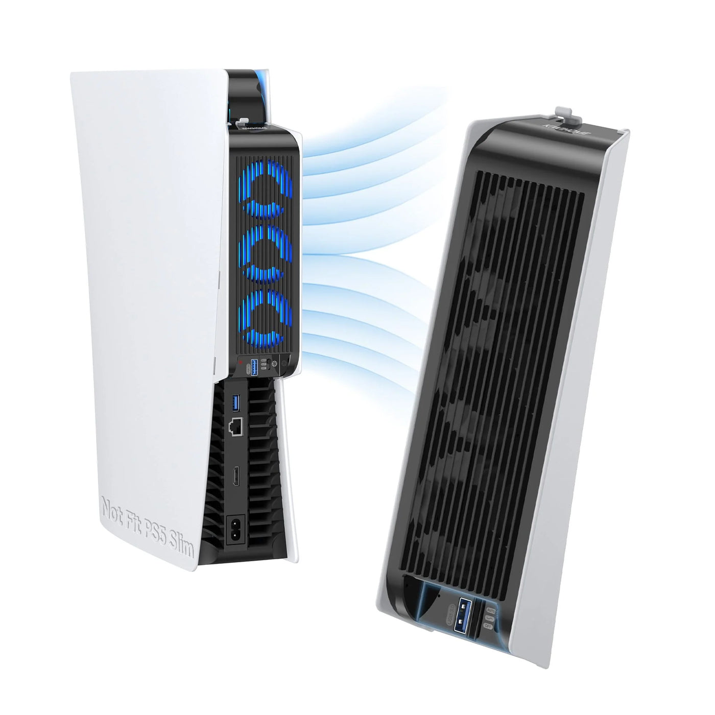 White Quiet Cooler Fan with Auto Speed for PS5 2020 Console - Dual Fan Settings, USB Plug and Play, Vertical/Horizontal Use