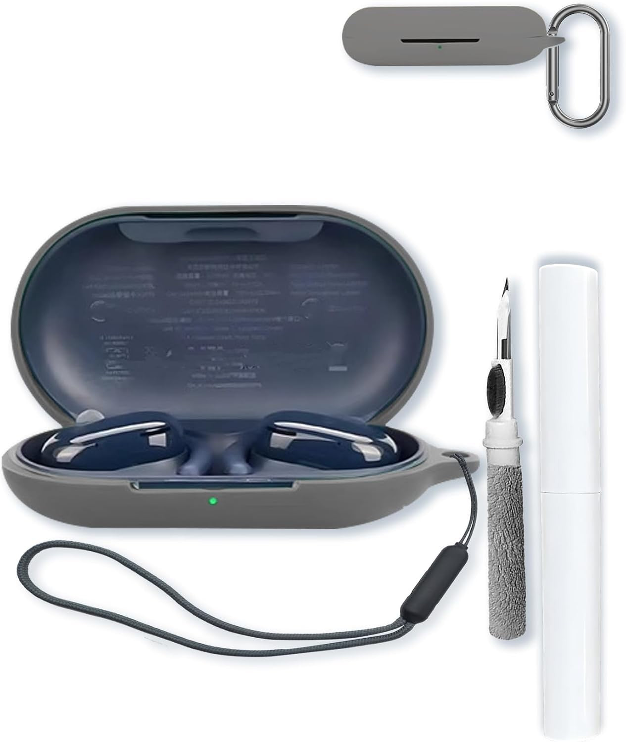 Soft Protective Silicone Case Cover Compatible with Anker Soundcore V20i Earbuds, with Keychain, Cleaning Kit and Lanyard - Grey