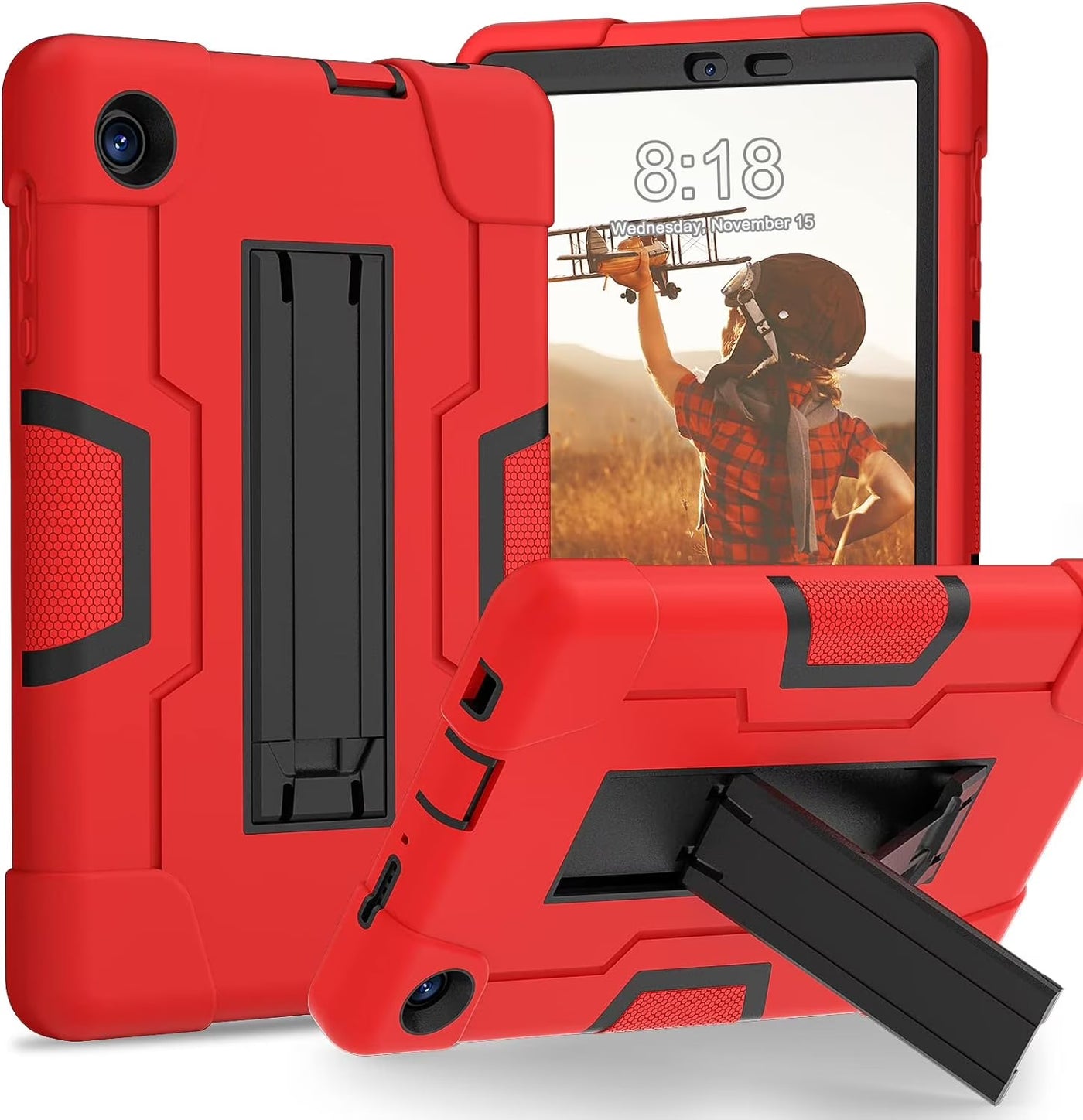 Heavy Duty Case for TCL Tab 8 LE, Kids Shockproof Drop Protection Cover, Black/Red