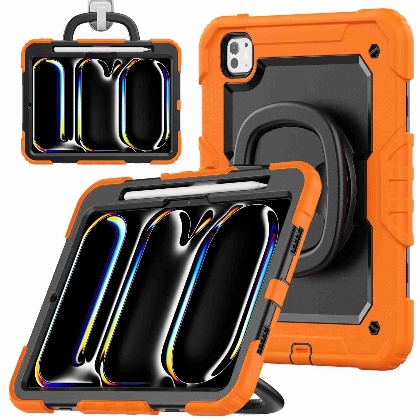 Silicone PC Case for iPad Pro 11 2024, with Shoulder Strap, Orange