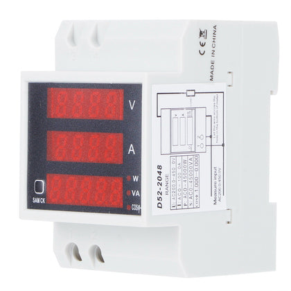 Din Rail Voltage Current Meter, Digital Multifunctional Power Factor Tester, AC 200-450V