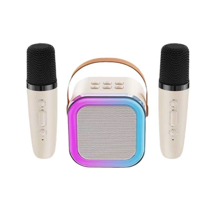 SlowMoose Mini Karaoke Machine With 2 Wireless Microphones White
