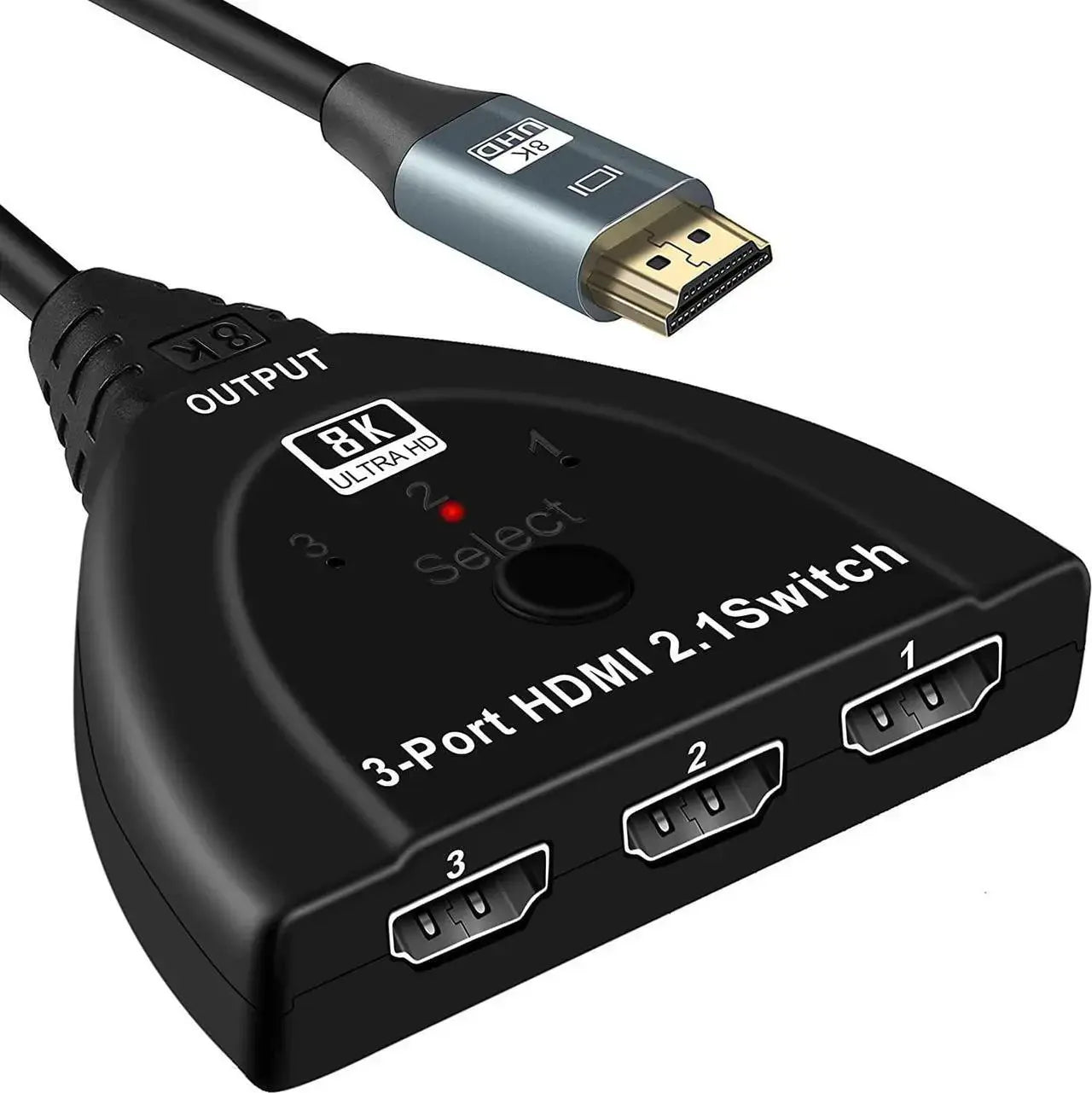 HDMI 2.1 Switch 3-Port 8K@60Hz 4K@120Hz HDMI Switcher with Pigtail Cable