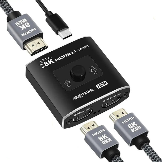 HDMI 2.1 Switch 2 in 1 Out, 8K@60Hz/4K@120Hz, 48Gbps, HDR