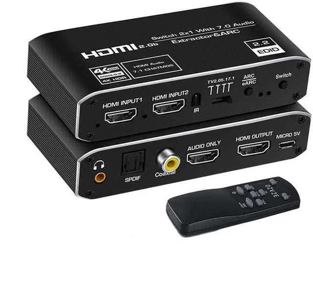 HDMI 2x1 Switch Audio Extractor, 4K@60Hz, HDMI to HDMI with Optical/Coaxial/3.5mm Audio Output