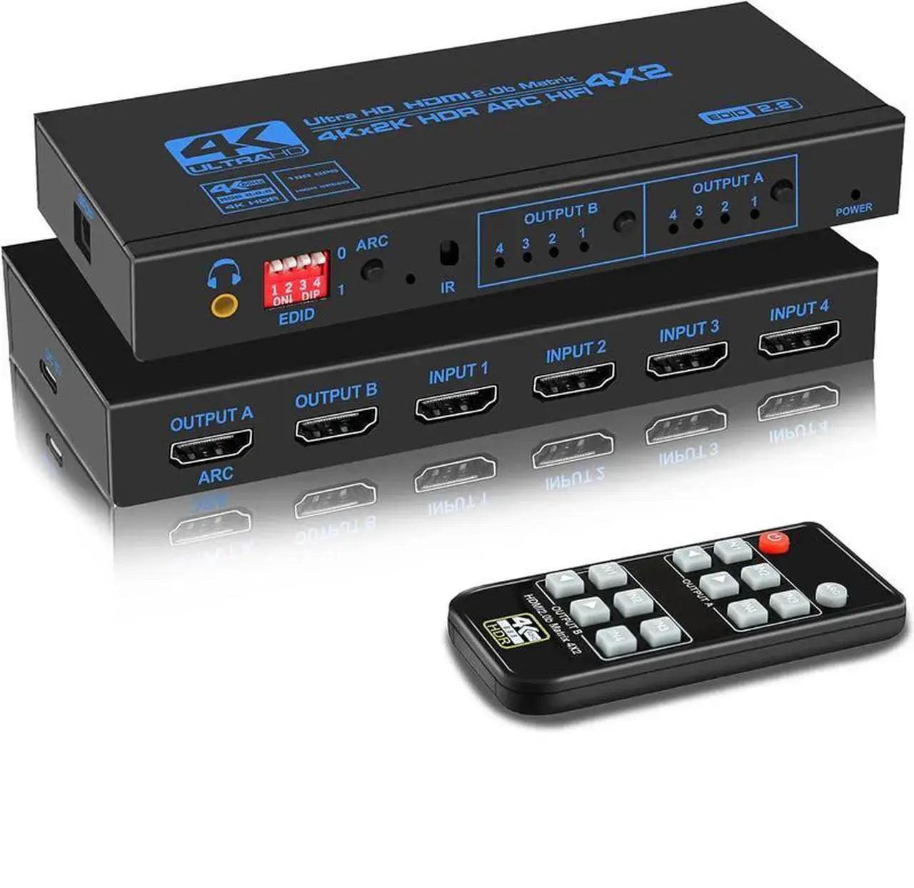 4K 60Hz HDMI 1x2 Splitter with Audio Extractor, HDR, HDCP 2.3, EDID, Dolby Atmos