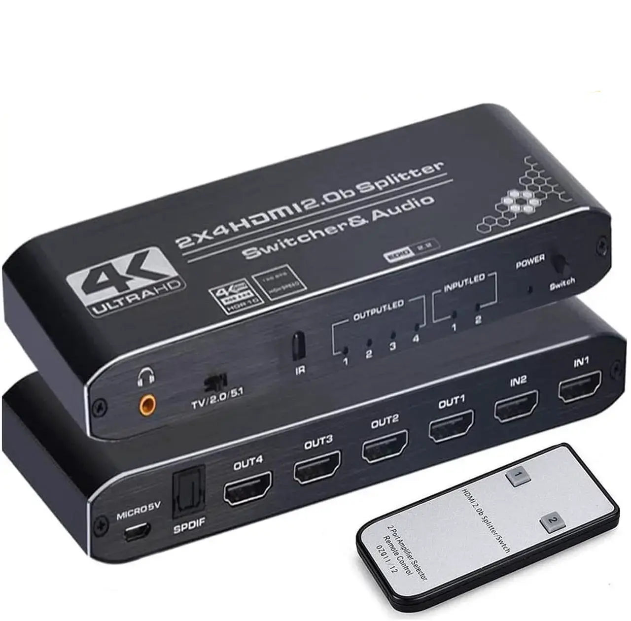 4x2 HDMI Matrix Switch 4K@60Hz with HDMI 2.0b, HDCP 2.2, HDR, EDID, IR Remote, SPDIF and 3.5mm Output, 3D 1080p