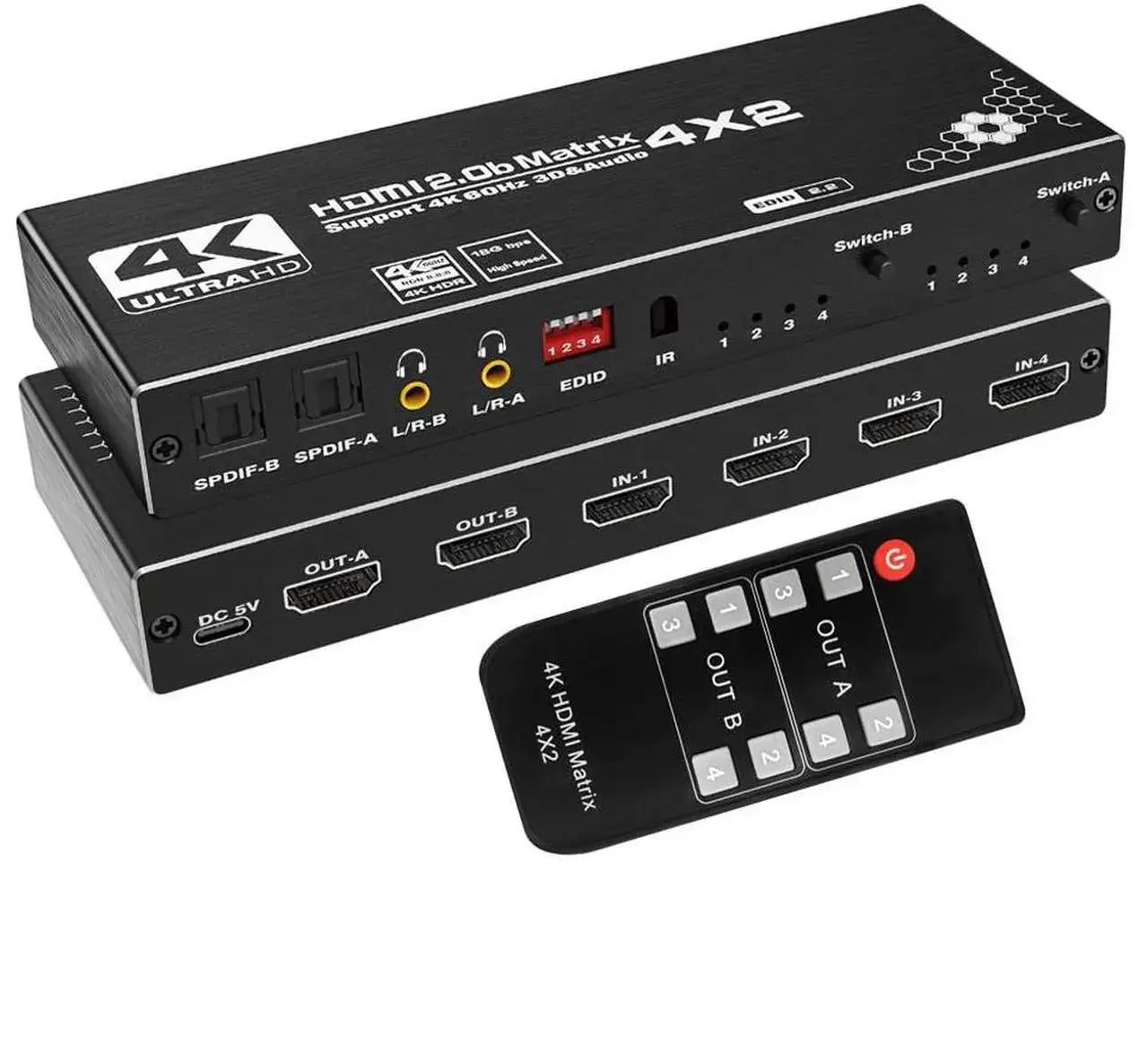 4K 1x2 HDMI Splitter 1 Input 2 Output, 4K@60Hz HDR HDCP 2.3 EDID 3D Dolby Atmos