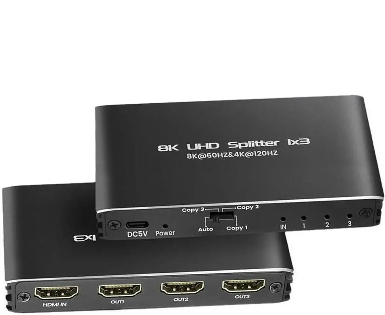 Powered HDMI 1x3 Splitter 4K@120Hz 8K@60Hz 48Gbps HDCP 2.3 RGB 4:4:4