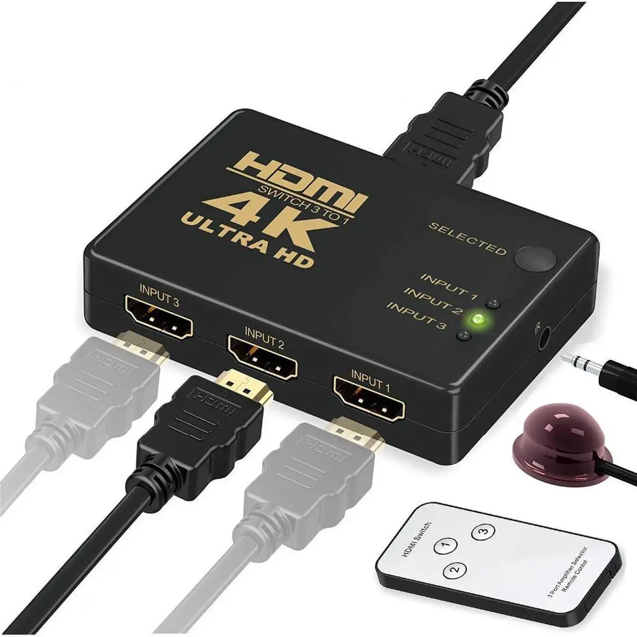 OZJ2-1 4x2 HDMI Matrix Switch, 4 In 2 Out HDMI Splitter with Optical and 3.5mm Audio Output, 4K UHD, 3D, EDID, IR Remote