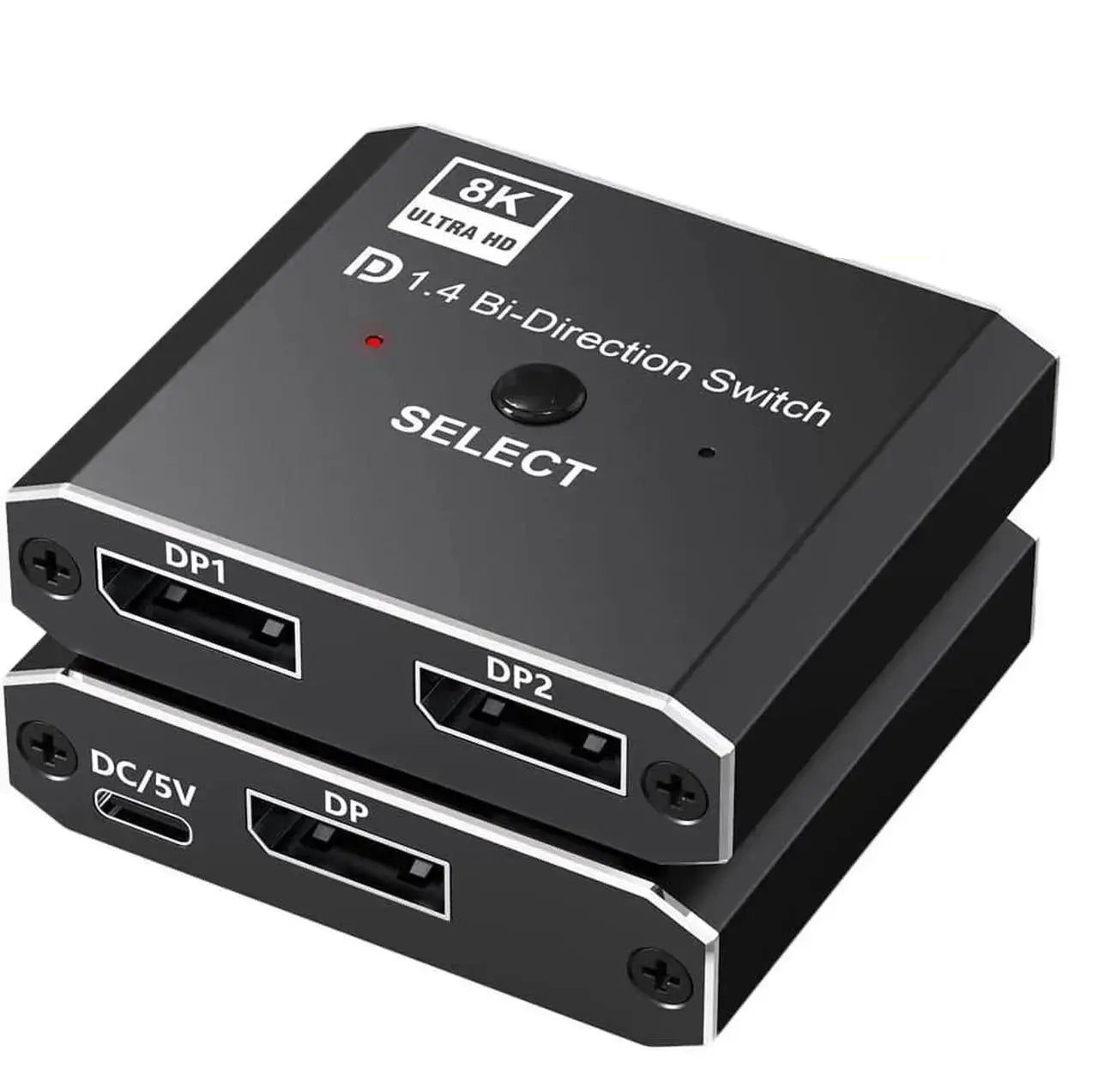 Bi-Directional DisplayPort Switch 1x2/2x1, 8K@30Hz, 4K@120Hz, 2K@240Hz, 3D DisplayPort Splitter
