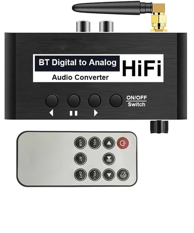 Digital to Analog Audio Converter with USB and Bluetooth Input, RCA and 3.5mm Output - 192kHz Sampling Rate