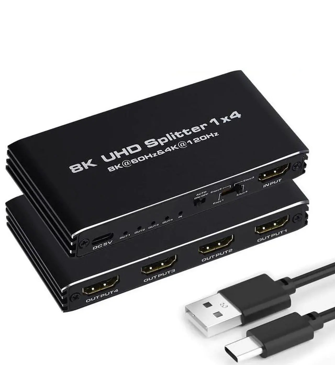 8K HDMI Splitter 1x4, HDMI 2.1b Powered Audio Video Distributor, 8K@60Hz 3D