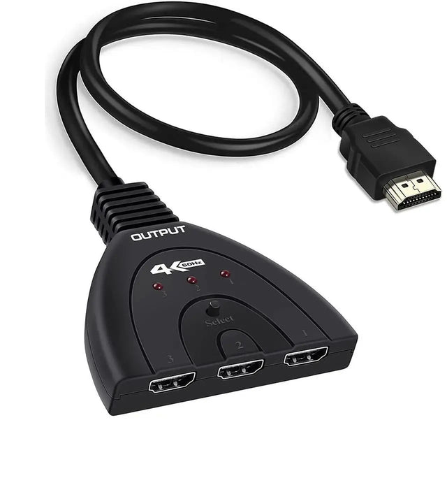 3-Port HDMI Switch 4K 60Hz with Pigtail Cable, HDR HDCP Compatible