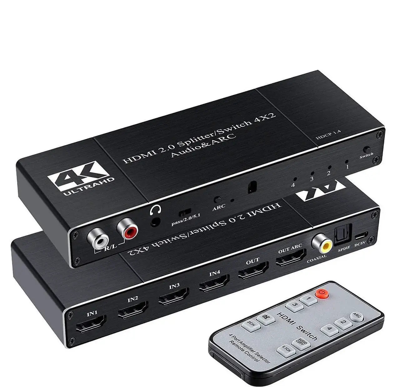 HDMI Switch Splitter with Audio Extractor, 4K@60Hz, HDMI 2.0b, HDCP 2.2, Optical SPDIF, 3.5mm, HDR, Remote Control