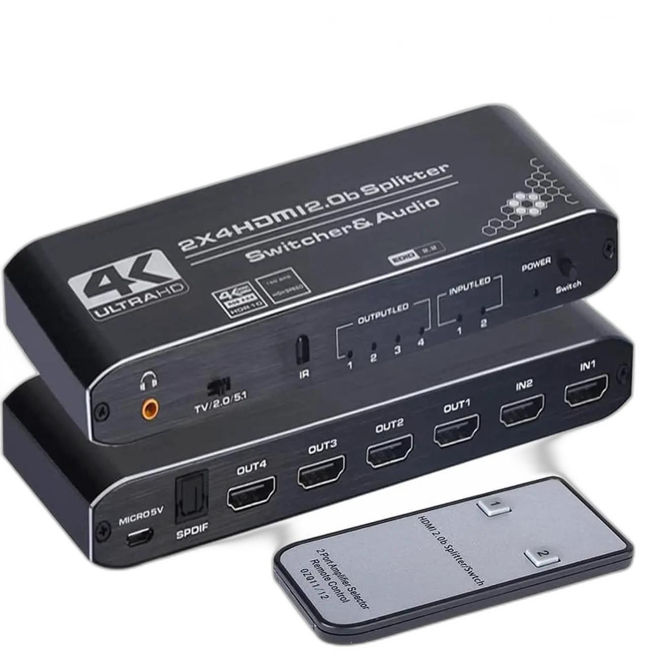 4K HDMI Splitter 1x2 with 3.5mm, Coaxial and Optical SPDIF Audio Output, 4K@60Hz, 1080p, 3D Support
