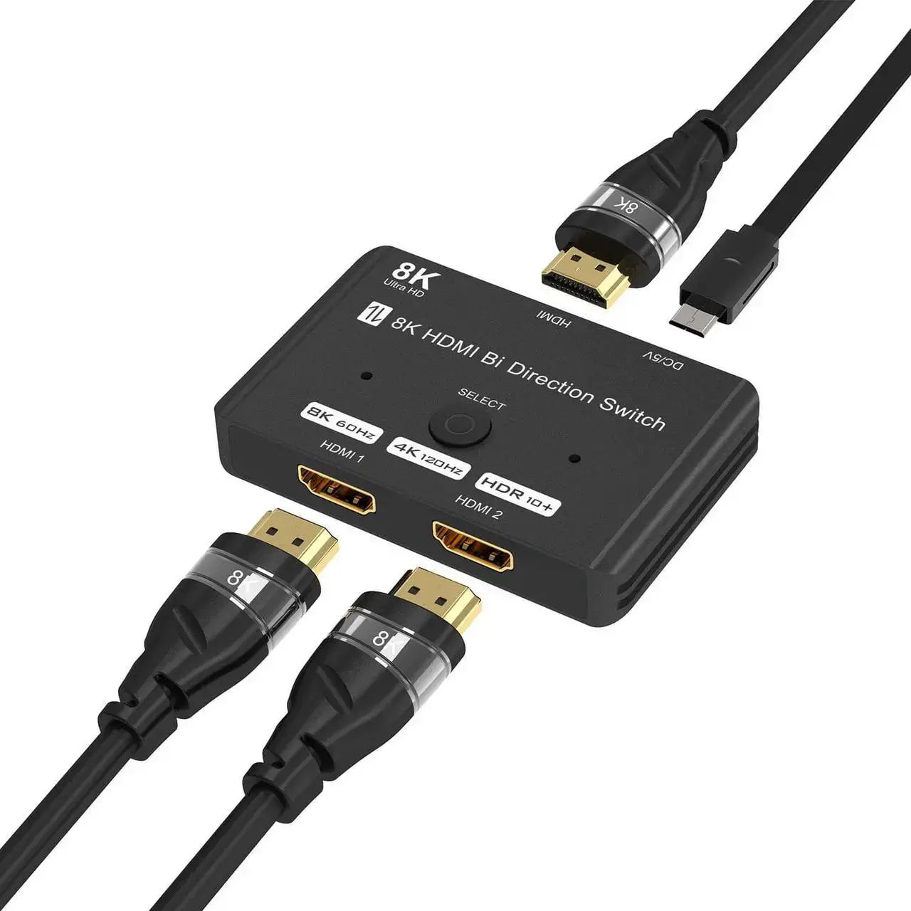 8K HDMI 2.1 Bi-Directional Switch Splitter, 2-in-1-Out/1-in-2-Out, 48Gbps, 8K@60Hz, 4K@120Hz HDR
