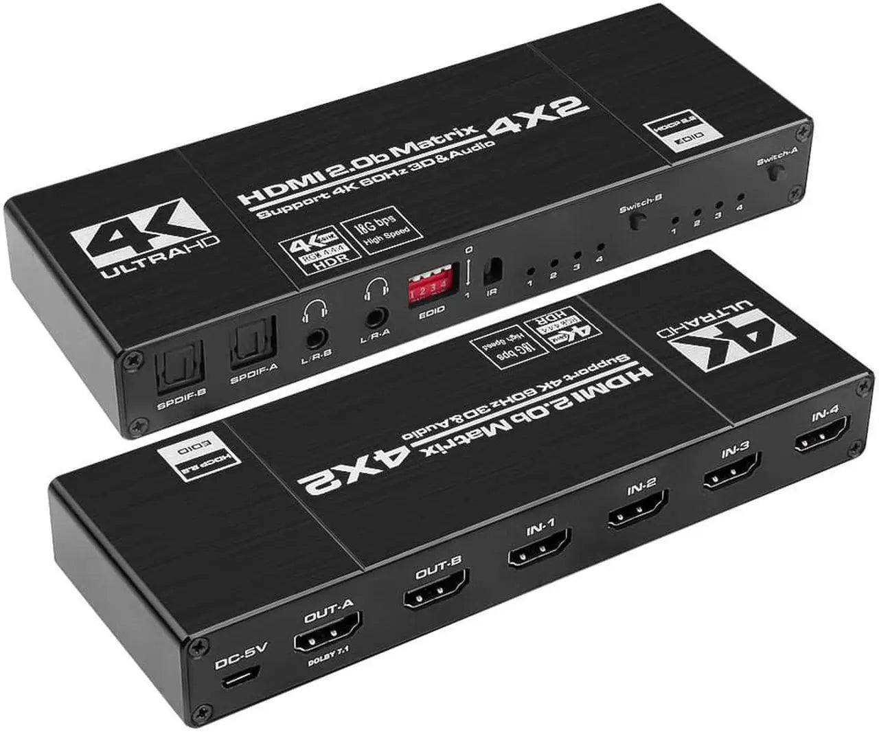 4x1 HDMI 2.0 Switch and Audio Extractor, 4K@60Hz HDR10 HDCP 2.2, Optical and 3.5mm Stereo Out with IR Remote