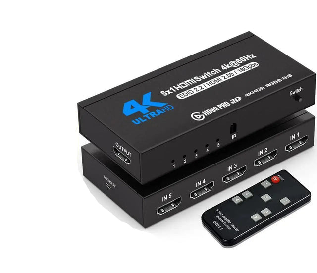 5-Port HDMI 2.0 Switch 4K 60Hz HDR10 HDCP 2.2 with IR Remote, 5 In 1 Out Selector