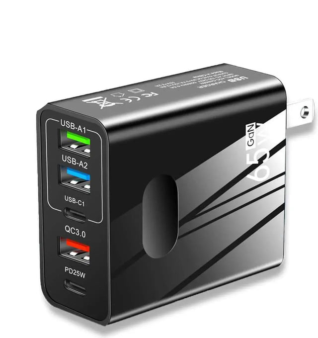 65W GaN USB-C Wall Charger with PD and QC 3.0 Fast Charging