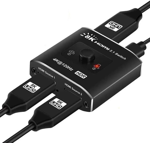 HDMI 2.1 Switch 2-in-1 Out, 8K/4K 120Hz 48Gbps, HDCP 2.3, Dynamic HDR, Button Selector