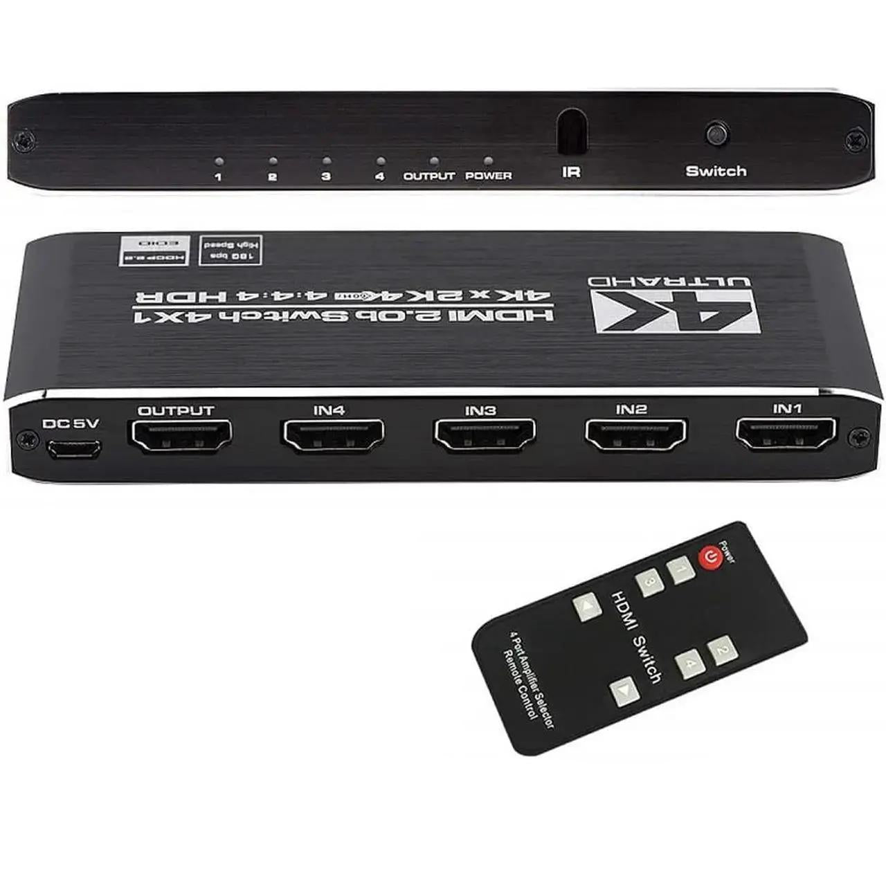 4-Port HDMI 2.0 Switch with IR Remote, 4K HDR, HDCP 2.2, YUV444/RGB888