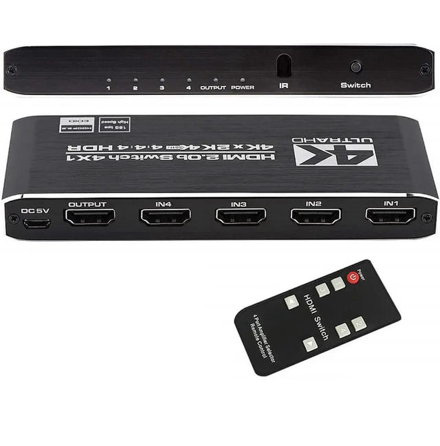 4-Port HDMI 2.0 Switch with IR Remote, 4K HDR, HDCP 2.2, YUV444/RGB888