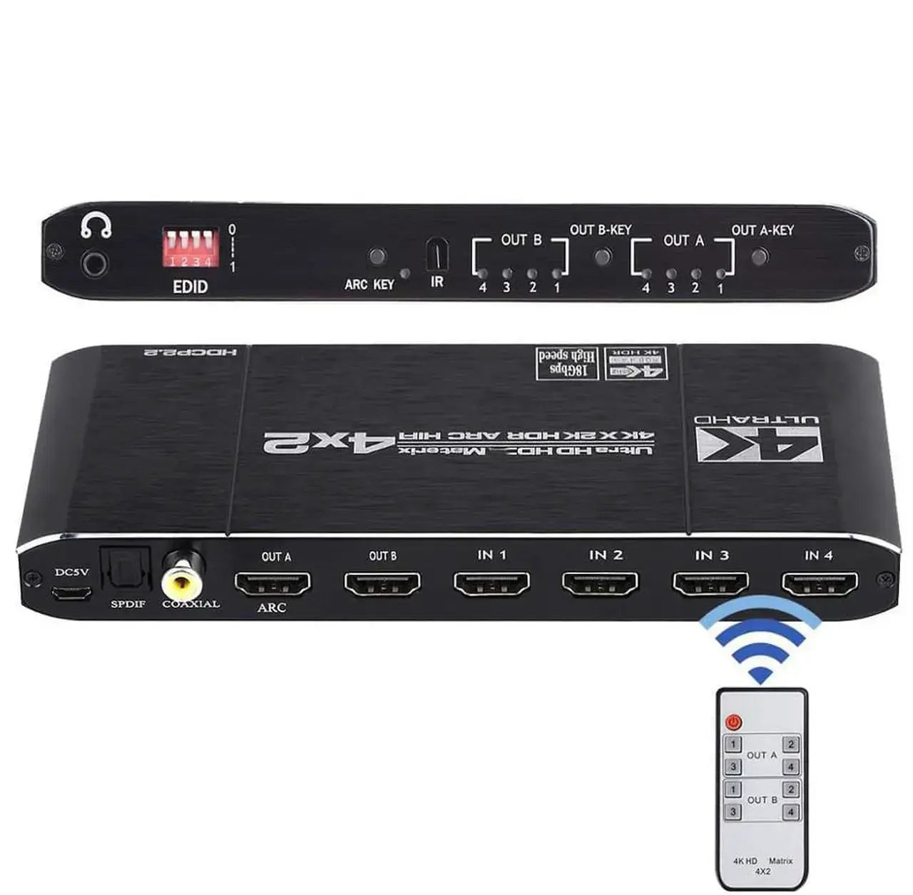 4x2 HDMI 2.0 Matrix Switch Splitter 4K@60Hz HDCP 2.2 HDR ARC with Audio