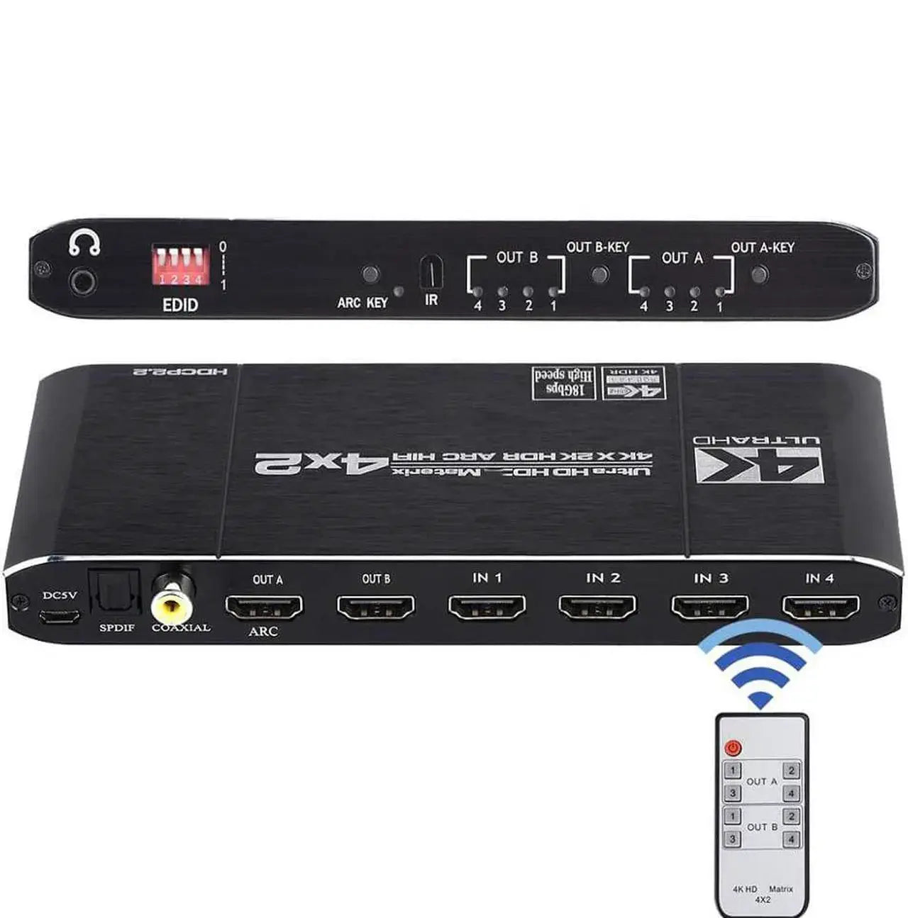 4K HDMI Splitter 1x4 Powered - 1 Input to 4 Outputs, Mirror/Duplicate Display for TV, Monitor, Projector