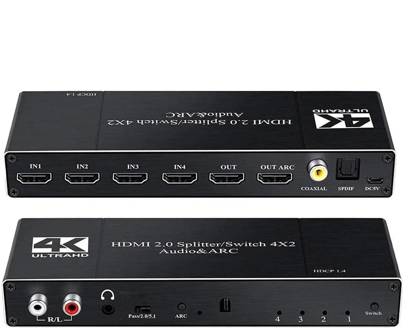 HDMI 2.0b 2x1 Switch with Audio Extractor, 4K@60Hz HDR, Optical TOSLINK, Coaxial & 3.5mm Audio, HDCP 2.3, IR Remote