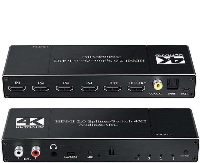 HDMI 2.0b 2x1 Switch with Audio Extractor, 4K@60Hz HDR, Optical TOSLINK, Coaxial & 3.5mm Audio, HDCP 2.3, IR Remote