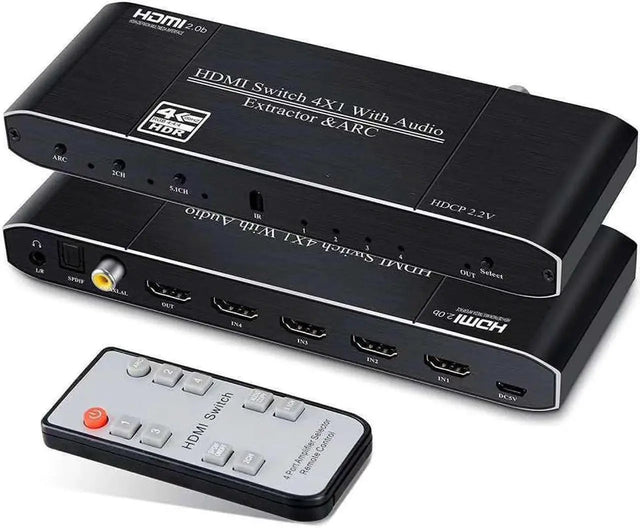 4x2 HDMI 2.0b Switch Splitter or Extractor, 4K@60Hz HDR HDCP 2.2, Toslink SPDIF and 3.5mm Audio Output, Remote Control