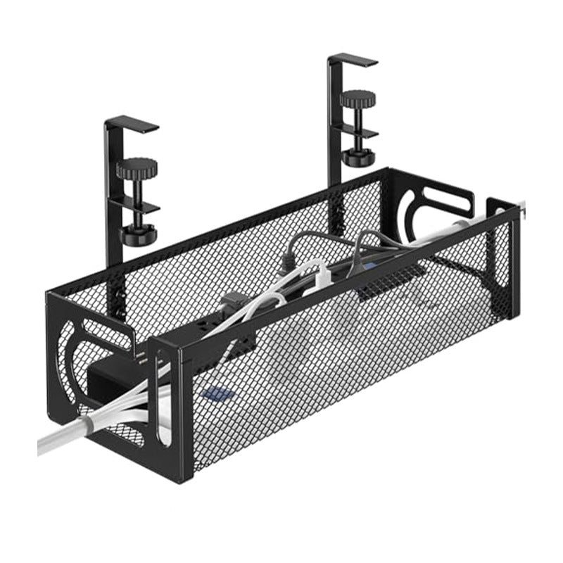 2 Pack 39cm Aluminum Mesh Cable Management Tray, No Drill Clamps, Under Desk Wire Organizer, Black