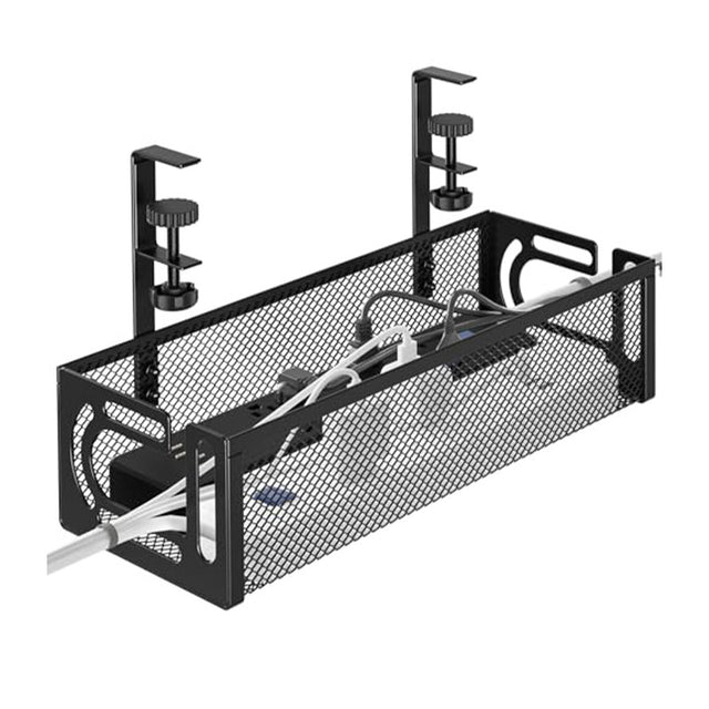 2 Pack 39cm Aluminum Mesh Cable Management Tray, No Drill Clamps, Under Desk Wire Organizer, Black