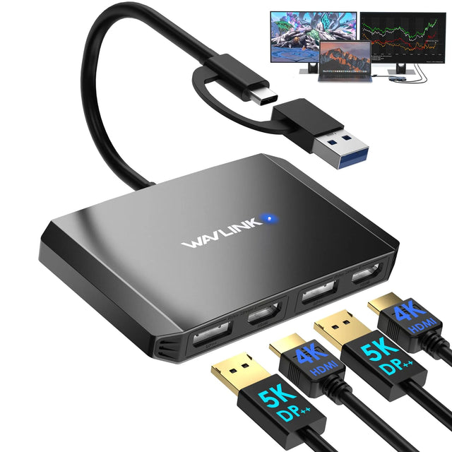 USB 3.0 Hub and USB-C to DisplayPort HDMI Adapter, Dual 5K/4K@60Hz