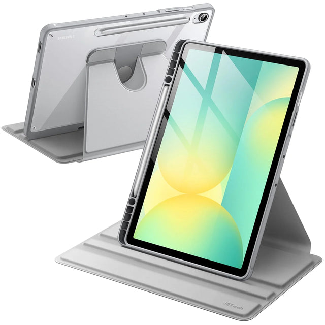 Silver 360° Rotating Case for Samsung Galaxy Tab S10 FE+ 13.1", Shockproof TPU Frame, Built-in S Pen Slot, Auto Wake/Sleep