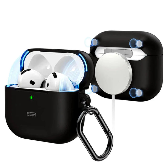 Silicone AirPods 4th Gen Case Cover - Shockproof Protective Skin, Slim Fit, Supports Wireless Charging - Black