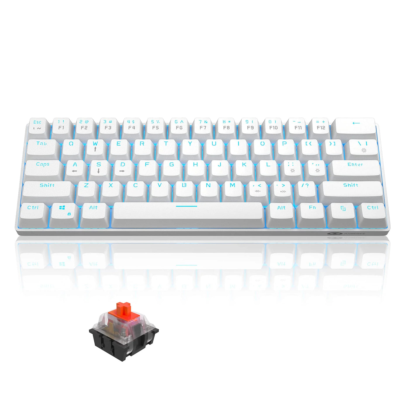 61-Key Compact 60% Mechanical Gaming Keyboard with Blue LED Backlight - White Red Switch