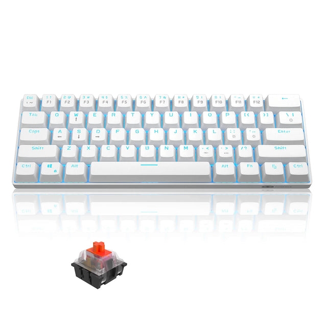 61-Key Compact 60% Mechanical Gaming Keyboard with Blue LED Backlight - White Red Switch