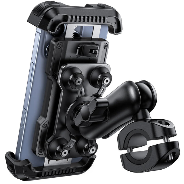 Motorcycle Handlebar Mount Phone Holder Dual Ball Head Anti-Shake for 4.7-6.7" Smartphones Black BCSP05