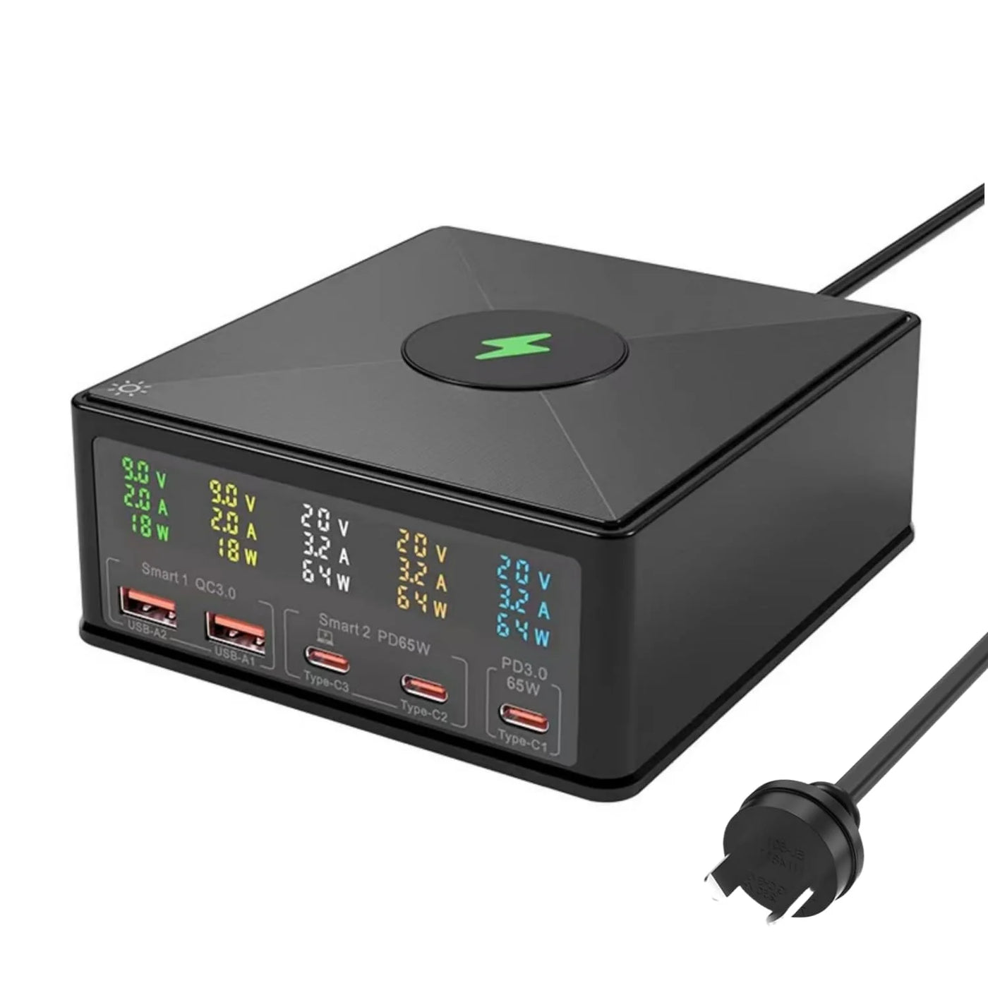 160W USB C Charging Station, 6-Port Fast Charger with Wireless Charging Pad for Laptop, Phone, Tablet