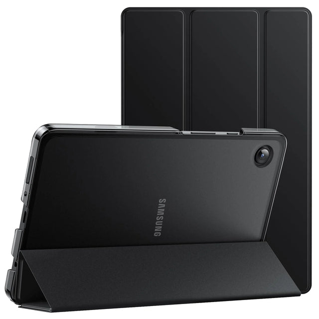 Slim Translucent Protective Case for Samsung Galaxy Tab A 8.7, Tri-Fold Stand Cover, Hard PC Back, Soft PU Front, Black