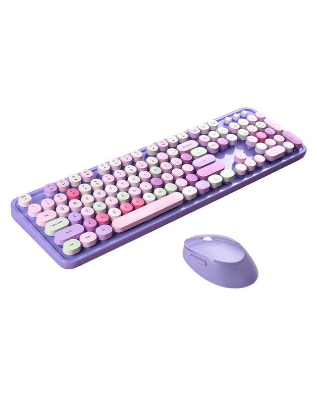 2.4GHz Wireless Full-Sized Keyboard and Mouse Combo Set - Purple, 104-Key with Hotkeys, USB Receiver
