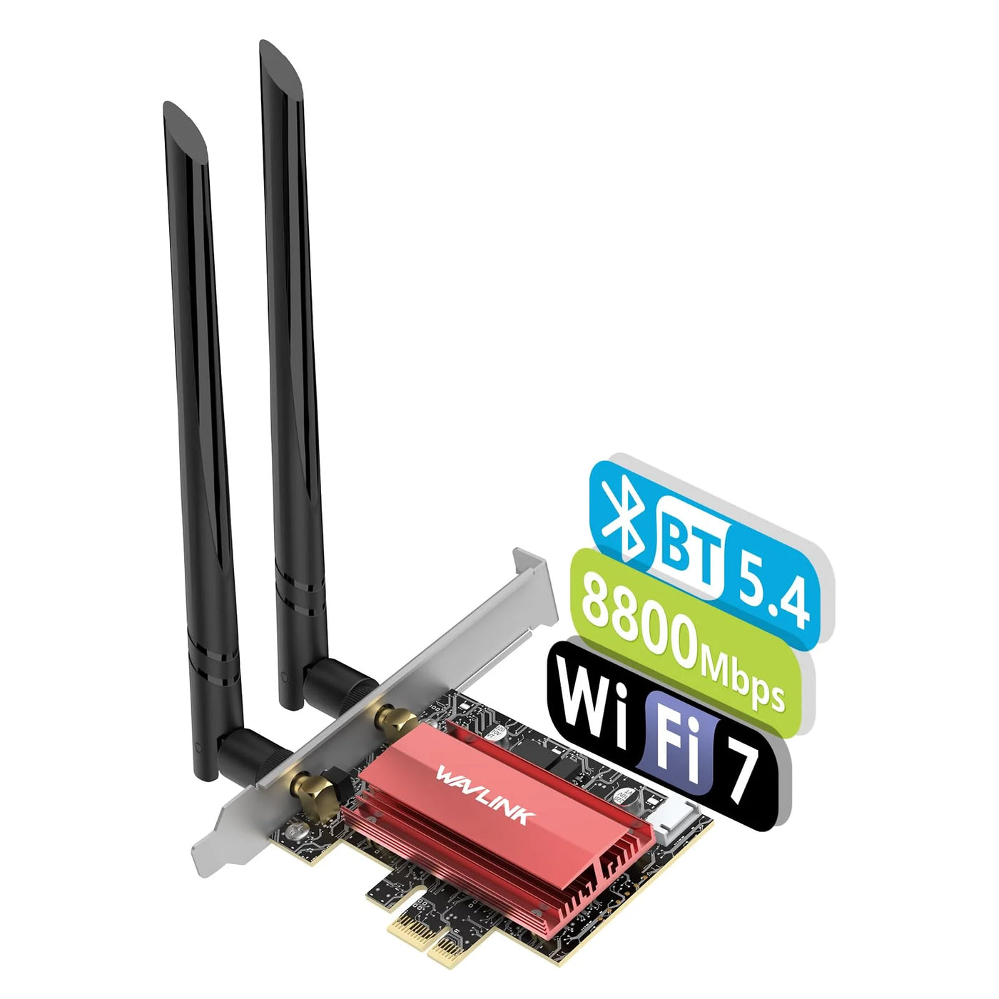 PCIe WiFi 7 Tri-Band Network Card with Bluetooth 5.4, Red, High Gain Antenna, WPA4/WPA3 Security for Desktop PC